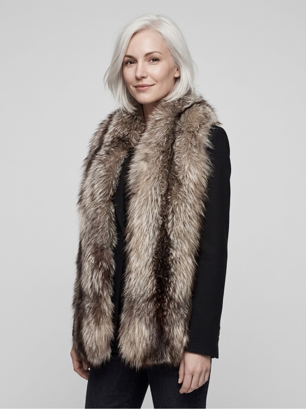 Brenner Bros VTG Real Fox Fur Scarf/Stole, grey/black/cream, silk lined, 75”L - Picture 2 of 11